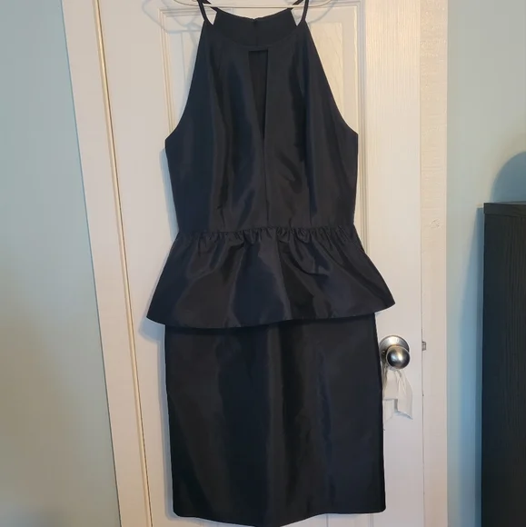 Black Halter Top Peplum Cocktail Dress - Picture 2 of 4